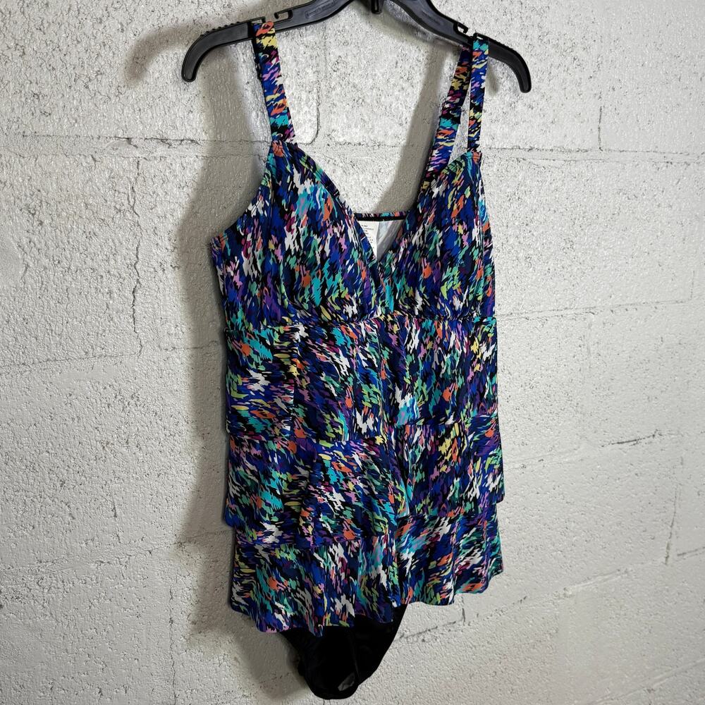 Swim Solutions Women's Printed Tiered Fauxkini 1pc swimsuit Rainbow Rain 8 $102